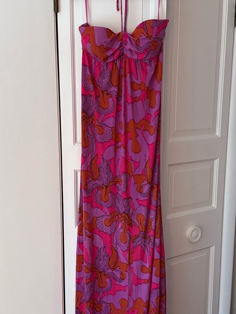 Tibi Iris Ikat Tulip Halter Maxi Dress Size S Pink Purple - Picture 2 of 5